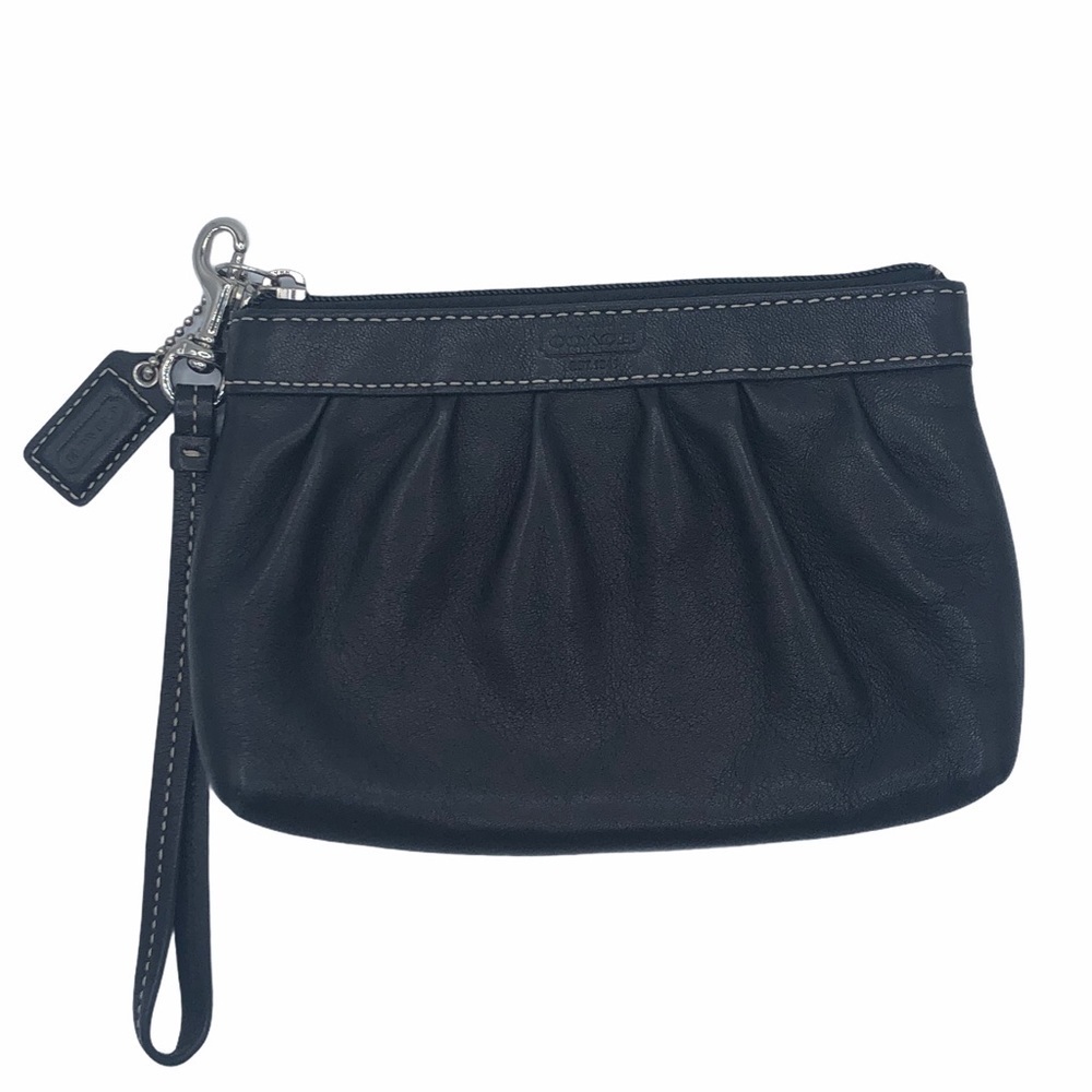 SALE Coach Black Leather Zip Top Wristlet with Strap